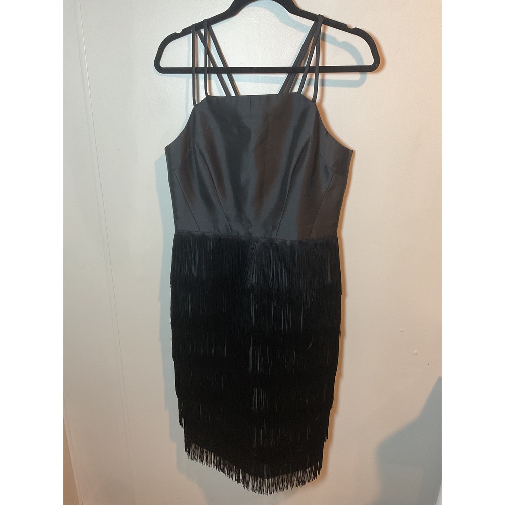 Shoshanna Midnight Black Fringed Spaghetti Strap Cocktail Dress Size 8 w/ blazer